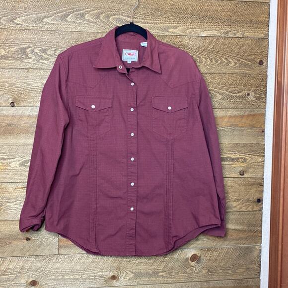 Roper Western Button Down Shirt Burgundy Long Sleeve Snap front Size 1X - Picture 1 of 5